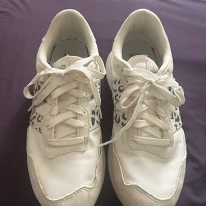 New Balance White and Black Leopard Print Sneakers